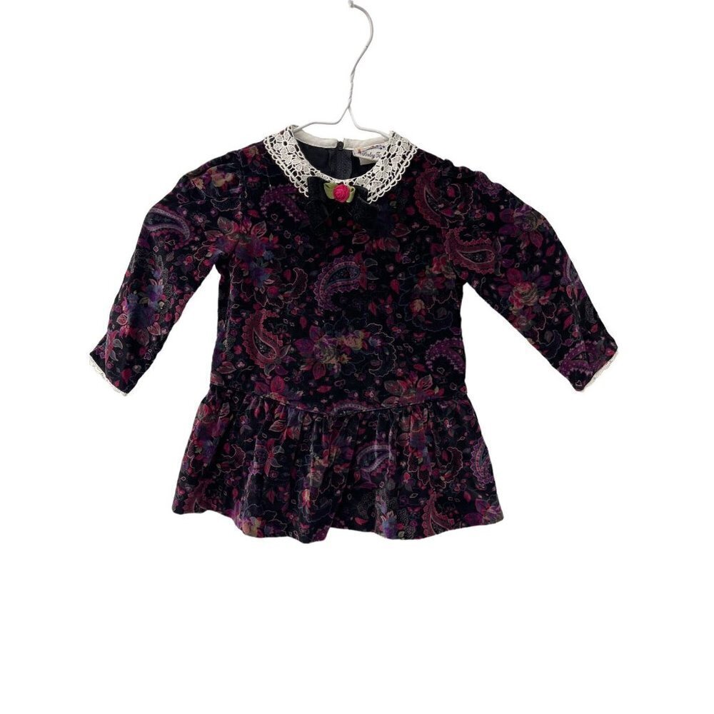 Vintage Girl’s Collared Velvet Dress Size 24 Months